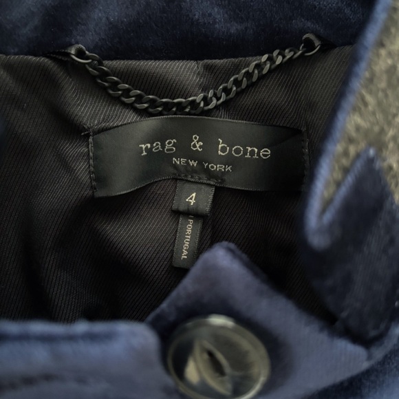 Rag & Bone Blazer Velvet Rei Military Jacket Navy Blue - Picture 6 of 9